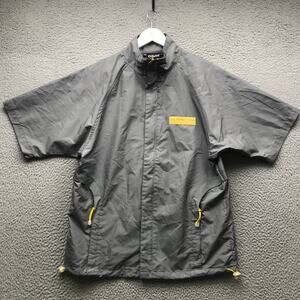 Vintage 90s Caffeine Reflective Raver Shirt M Short Sleeve Full Zip Gray Yellow